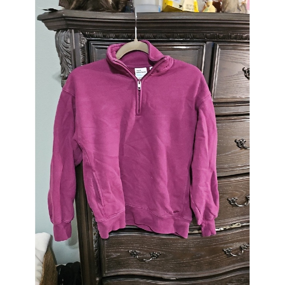 TNA Sweatfleece Cozy Fleece Quarter Zip Boyfriend Fit Pullover Purple 2XS